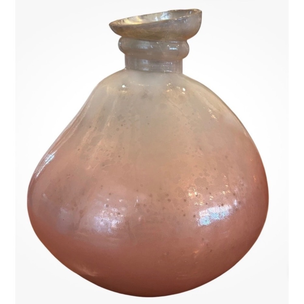 John Richard Hand Blown Iridescent Ombre Glass Vase Pink White Decor 6 Inch